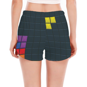 Colorful Block Puzzle Video Game Print Women's Split Running Shorts