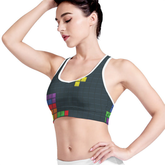Colorful Block Puzzle Video Game Print Women's Sports Bra