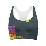 Colorful Block Puzzle Video Game Print Women's Sports Bra