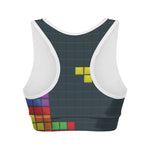 Colorful Block Puzzle Video Game Print Women's Sports Bra