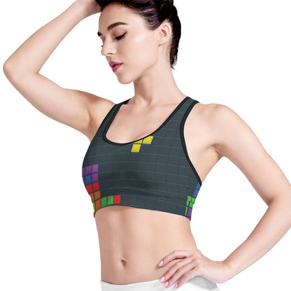 Colorful Block Puzzle Video Game Print Women's Sports Bra