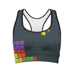 Colorful Block Puzzle Video Game Print Women's Sports Bra