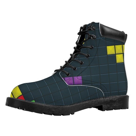 Colorful Block Puzzle Video Game Print Work Boots