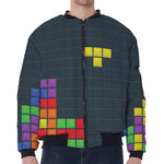 Colorful Block Puzzle Video Game Print Zip Sleeve Bomber Jacket