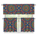 Colorful Bohemian Mandala Pattern Print 3 Piece Kitchen Curtains