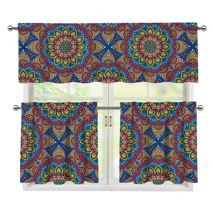 Colorful Bohemian Mandala Pattern Print 3 Piece Kitchen Curtains