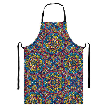 Colorful Bohemian Mandala Pattern Print Bib Apron With Pocket