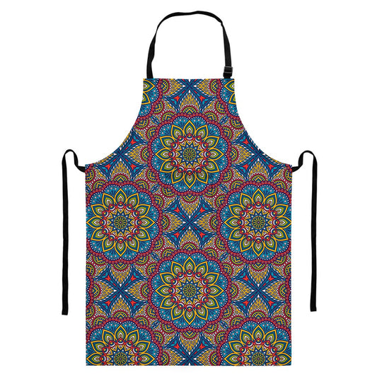 Colorful Bohemian Mandala Pattern Print Bib Apron With Pocket