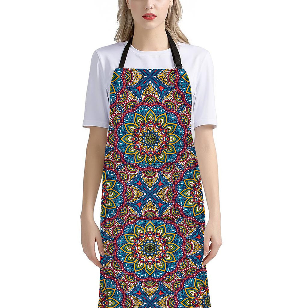 Colorful Bohemian Mandala Pattern Print Bib Apron With Pocket
