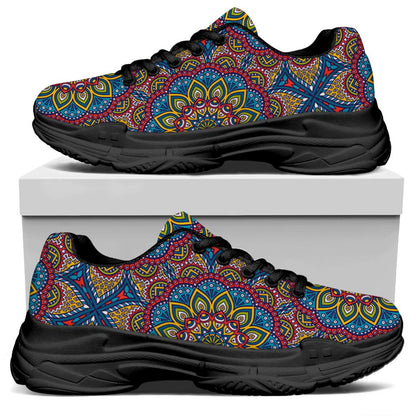 Colorful Bohemian Mandala Pattern Print Black Chunky Shoes