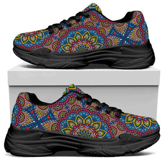 Colorful Bohemian Mandala Pattern Print Black Chunky Shoes