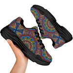 Colorful Bohemian Mandala Pattern Print Black Chunky Shoes