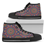 Colorful Bohemian Mandala Pattern Print Black High Top Sneakers