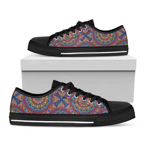 Colorful Bohemian Mandala Pattern Print Black Low Top Sneakers