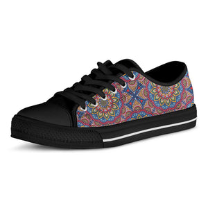 Colorful Bohemian Mandala Pattern Print Black Low Top Sneakers