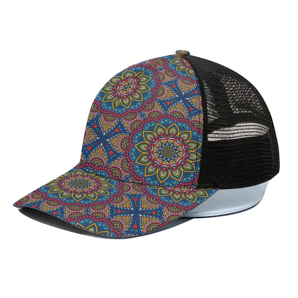 Colorful Bohemian Mandala Pattern Print Black Mesh Trucker Cap