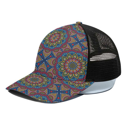 Colorful Bohemian Mandala Pattern Print Black Mesh Trucker Cap