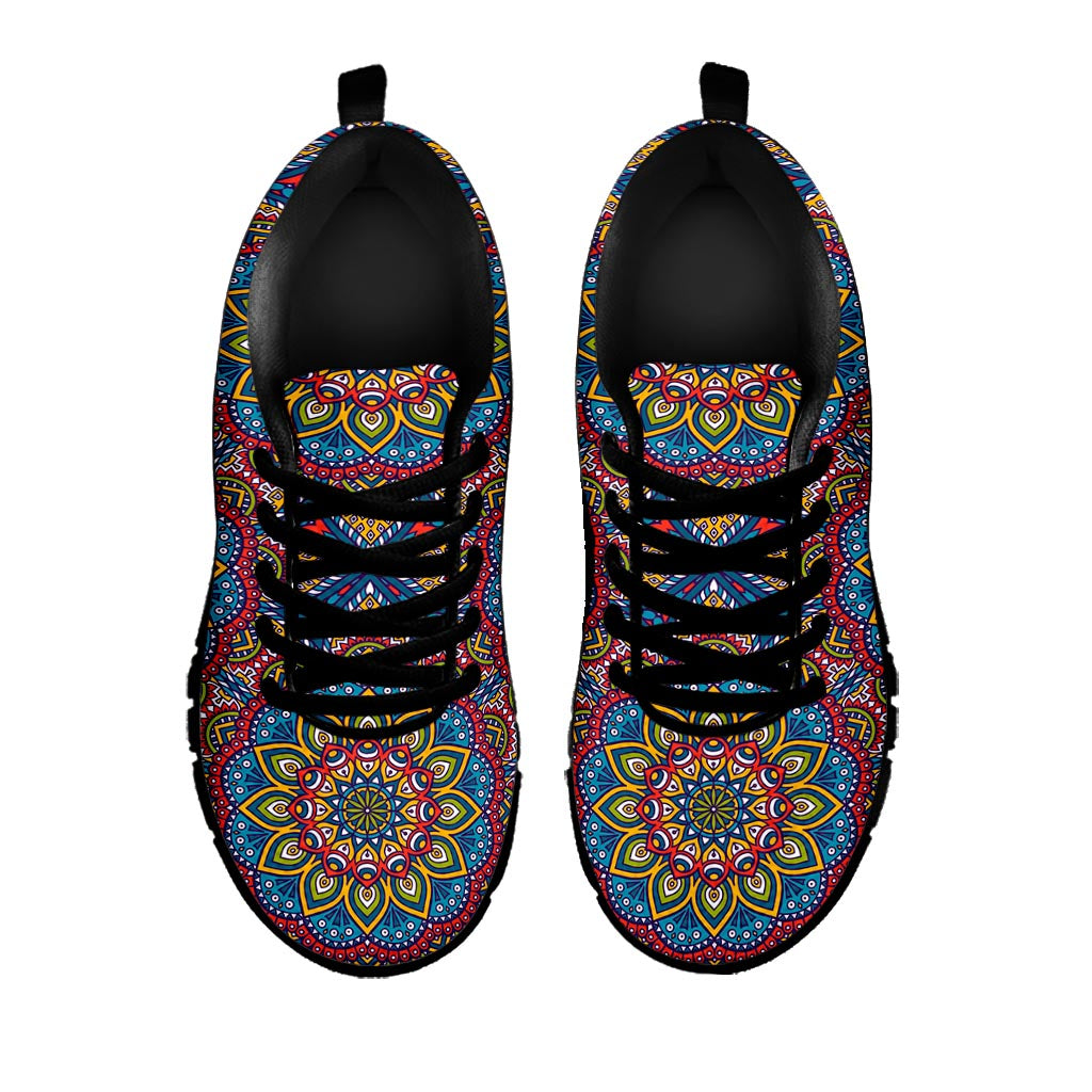 Colorful Bohemian Mandala Pattern Print Black Running Shoes