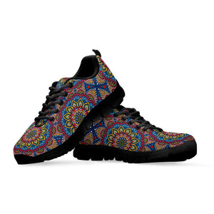 Colorful Bohemian Mandala Pattern Print Black Running Shoes