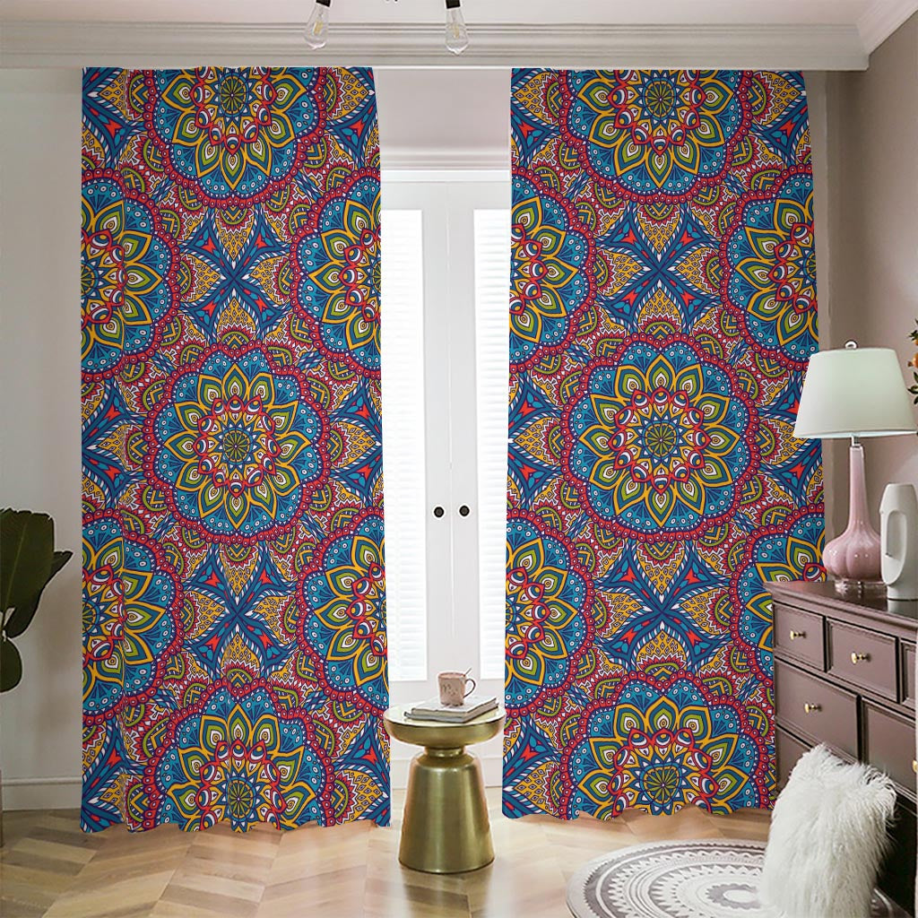 Colorful Bohemian Mandala Pattern Print Blackout Pencil Pleat Curtains