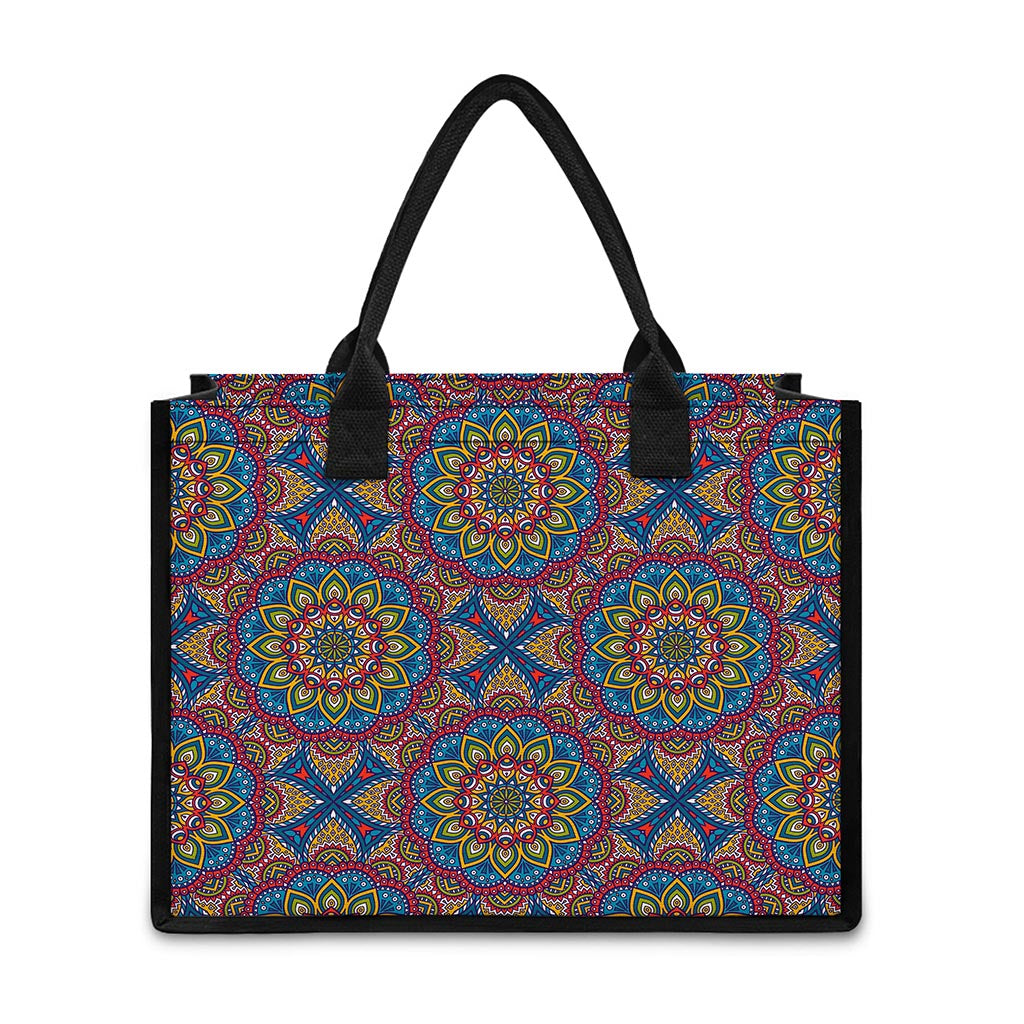 Colorful Bohemian Mandala Pattern Print Canvas Tote Bag