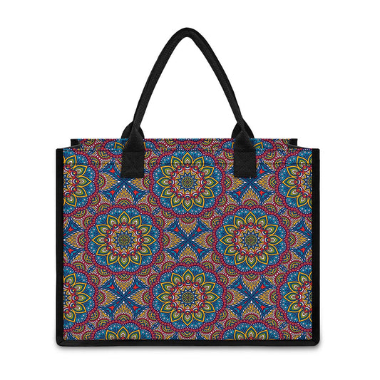 Colorful Bohemian Mandala Pattern Print Canvas Tote Bag