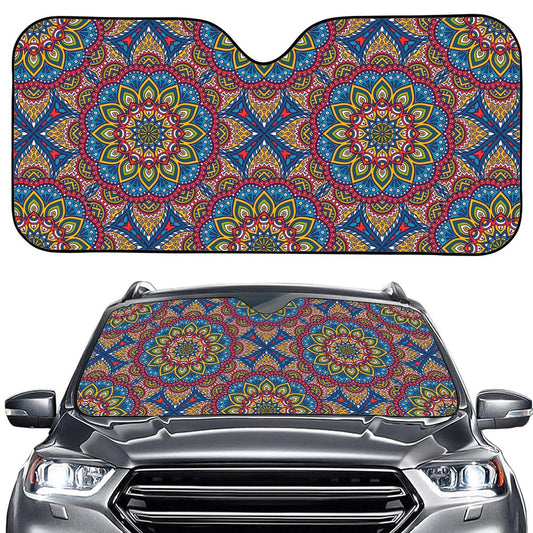 Colorful Bohemian Mandala Pattern Print Car Windshield Sun Shade