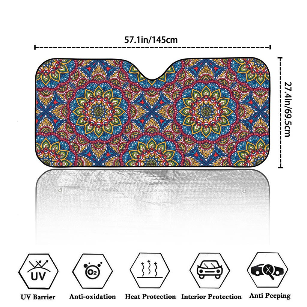 Colorful Bohemian Mandala Pattern Print Car Windshield Sun Shade