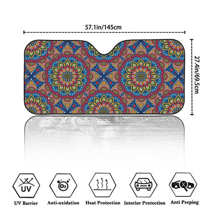 Colorful Bohemian Mandala Pattern Print Car Windshield Sun Shade