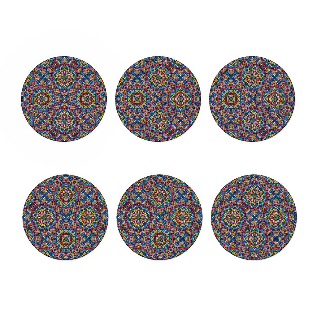 Colorful Bohemian Mandala Pattern Print Coaster Set