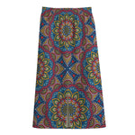 Colorful Bohemian Mandala Pattern Print Cotton Front Slit Maxi Skirt