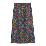 Colorful Bohemian Mandala Pattern Print Cotton Front Slit Maxi Skirt