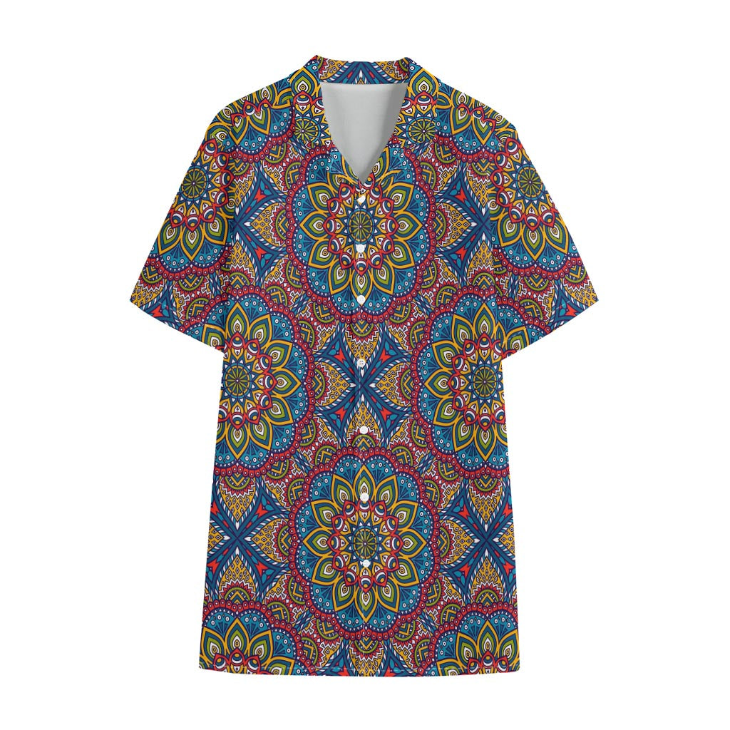 Colorful Bohemian Mandala Pattern Print Cotton Hawaiian Shirt