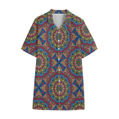 Colorful Bohemian Mandala Pattern Print Cotton Hawaiian Shirt