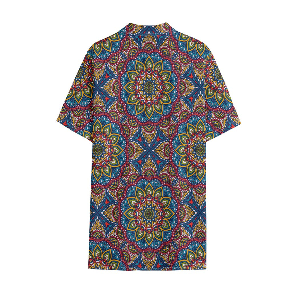 Colorful Bohemian Mandala Pattern Print Cotton Hawaiian Shirt