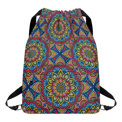Colorful Bohemian Mandala Pattern Print Drawstring Backpack
