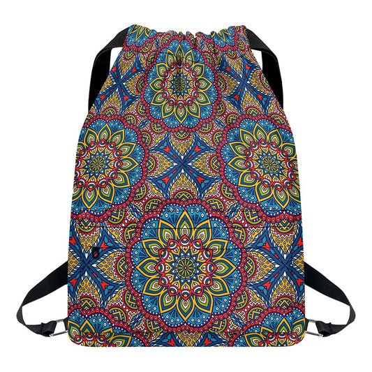 Colorful Bohemian Mandala Pattern Print Drawstring Backpack
