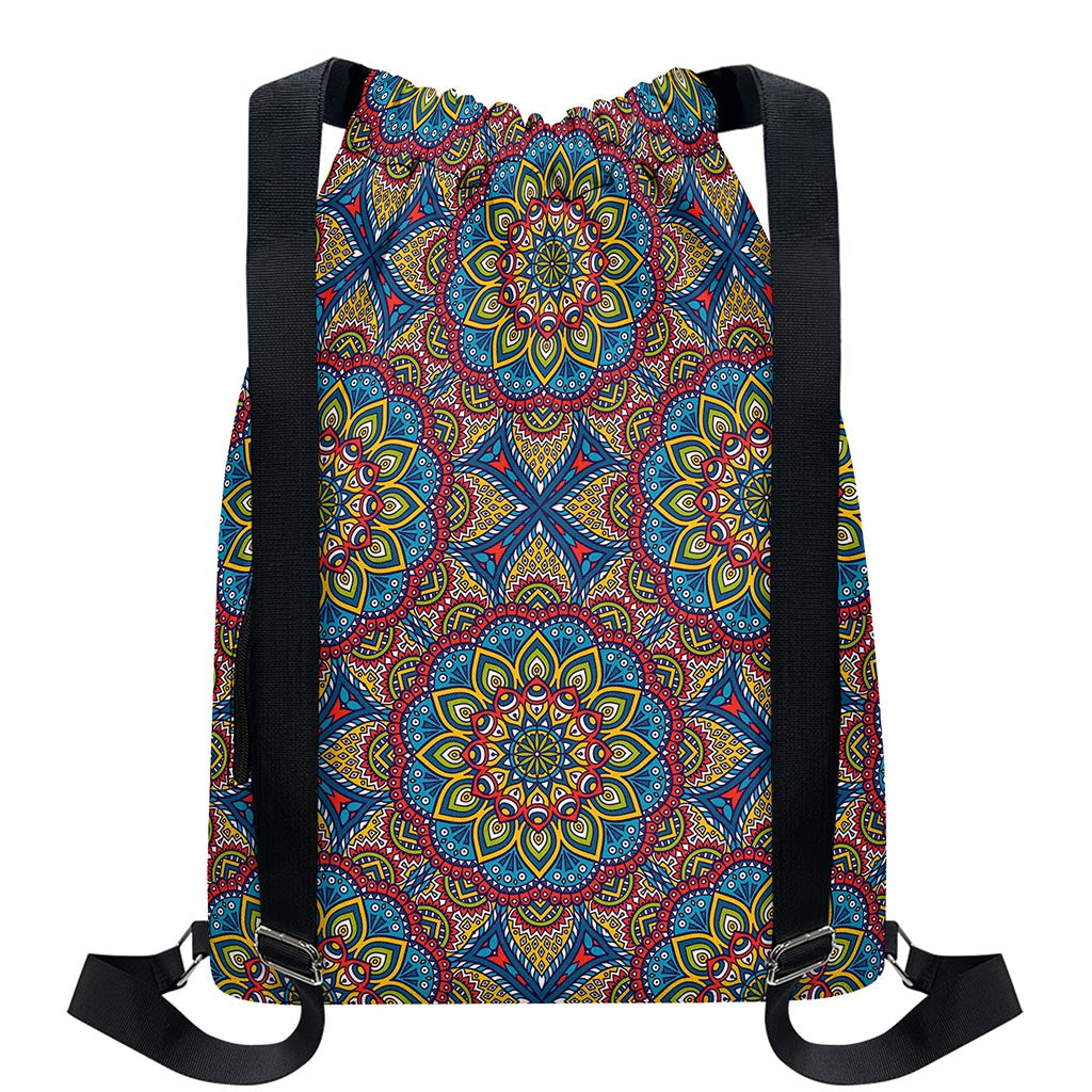 Colorful Bohemian Mandala Pattern Print Drawstring Backpack