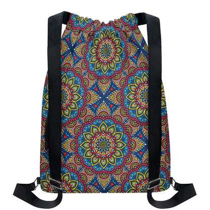 Colorful Bohemian Mandala Pattern Print Drawstring Backpack