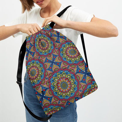 Colorful Bohemian Mandala Pattern Print Drawstring Backpack