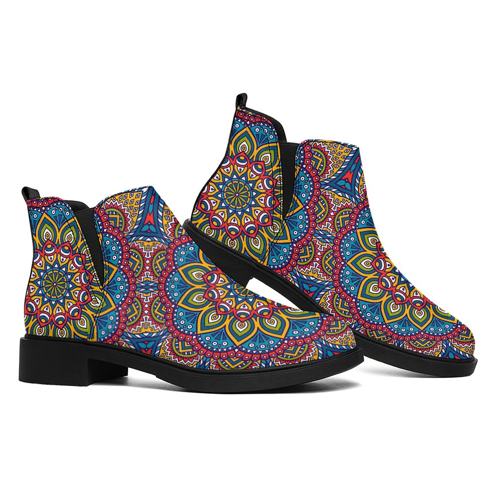 Colorful Bohemian Mandala Pattern Print Flat Ankle Boots