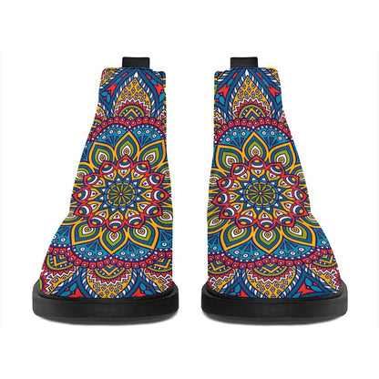 Colorful Bohemian Mandala Pattern Print Flat Ankle Boots