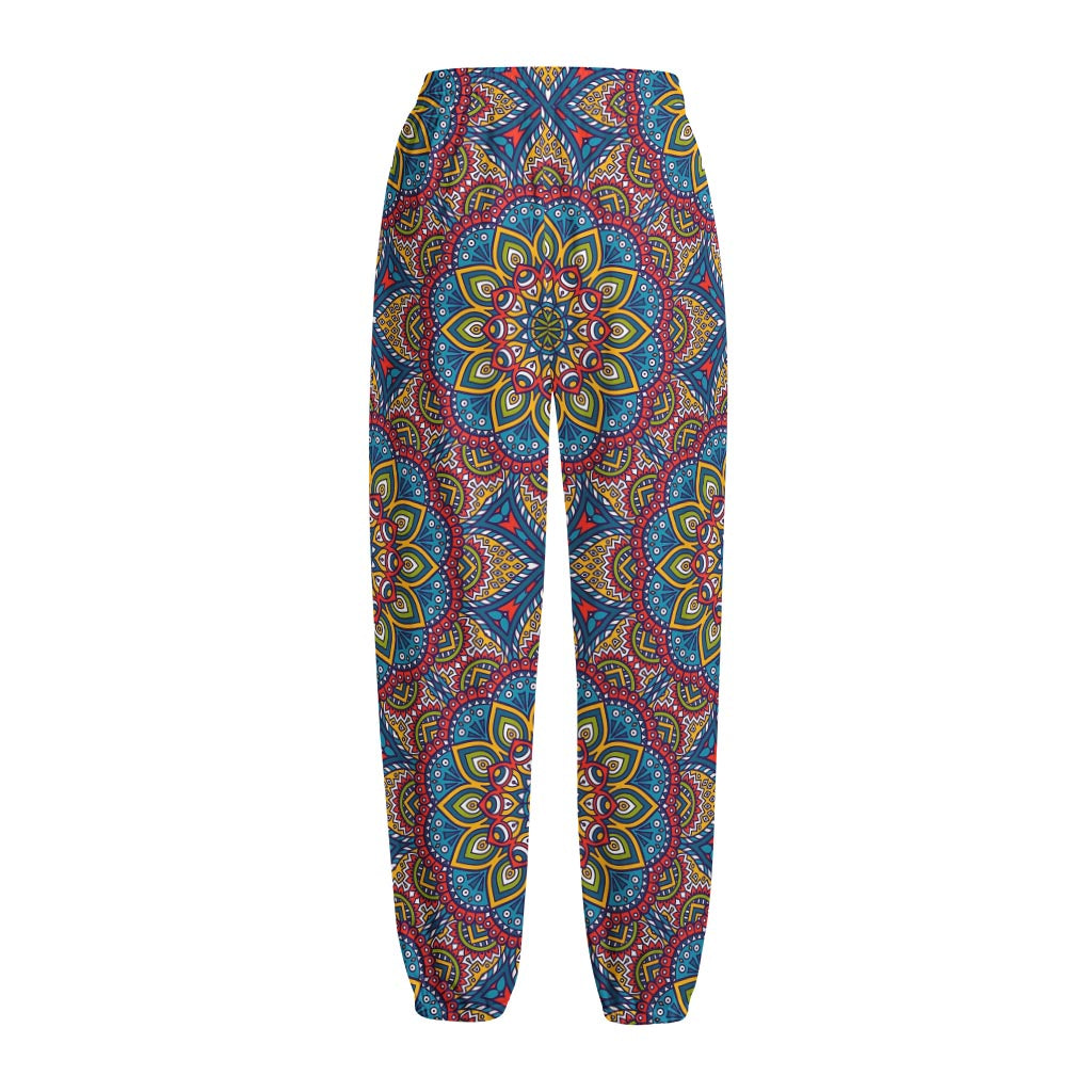 Colorful Bohemian Mandala Pattern Print Fleece Lined Knit Pants