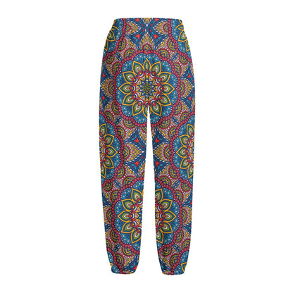 Colorful Bohemian Mandala Pattern Print Fleece Lined Knit Pants