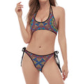 Colorful Bohemian Mandala Pattern Print Halter Scoop Tie Side Bikini