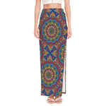 Colorful Bohemian Mandala Pattern Print High Slit Maxi Skirt