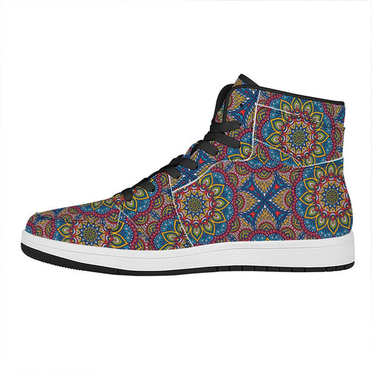 Colorful Bohemian Mandala Pattern Print High Top Leather Sneakers