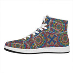 Colorful Bohemian Mandala Pattern Print High Top Leather Sneakers