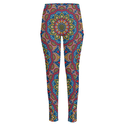 Colorful Bohemian Mandala Pattern Print High-Waisted Pocket Leggings