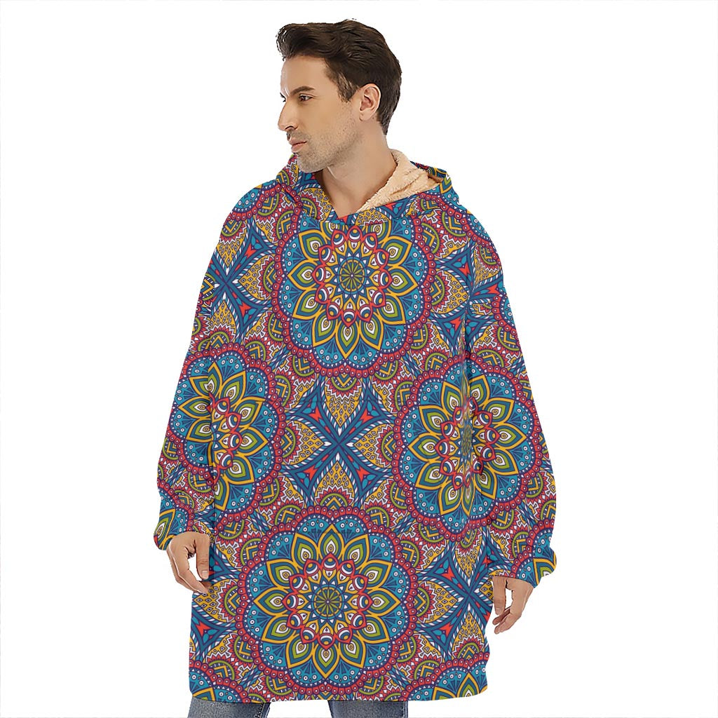 Colorful Bohemian Mandala Pattern Print Hoodie Blanket